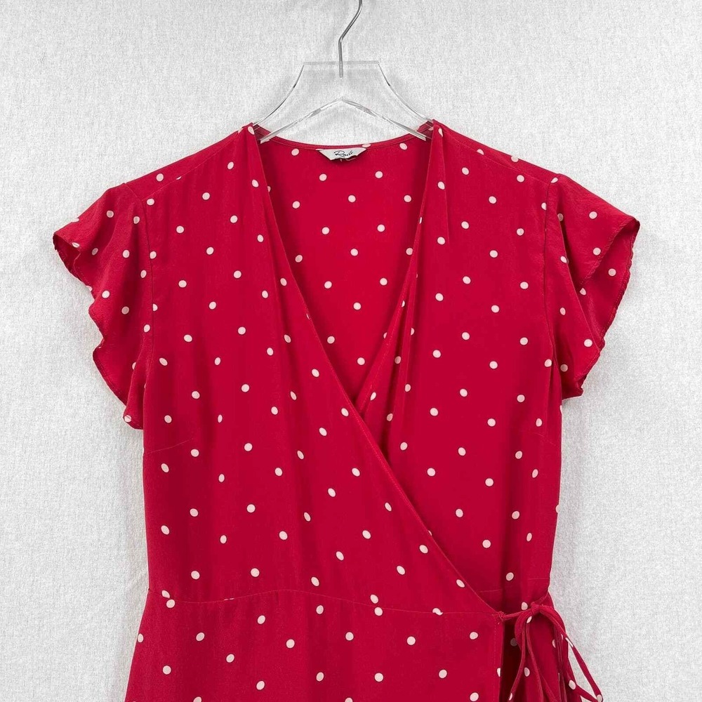 RAILS Leanne Polka Dot Dress Womens Medium Raspberry Red Silk Wrap Mini Short - Picture 9 of 16